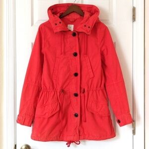Gap Lightweight Zip & Button Front Hooded Utility Cargo Jacket Hot Coral Pink XS